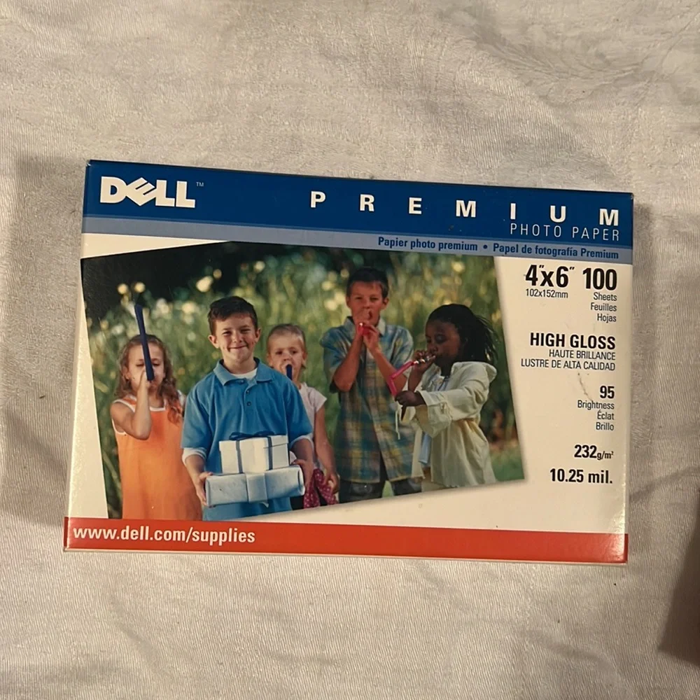 2 packs of glossy photo paper, 4 x 6, 100 sheets per box, Dell & Canon